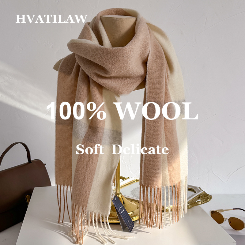 Wool Scarf Men - وشاح من الصوف 100% بنقشة مربعات