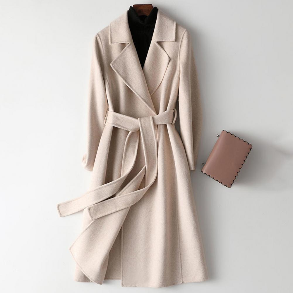 Wool Coat Peacoat - معطف صوف نسائي طويل مع حزام