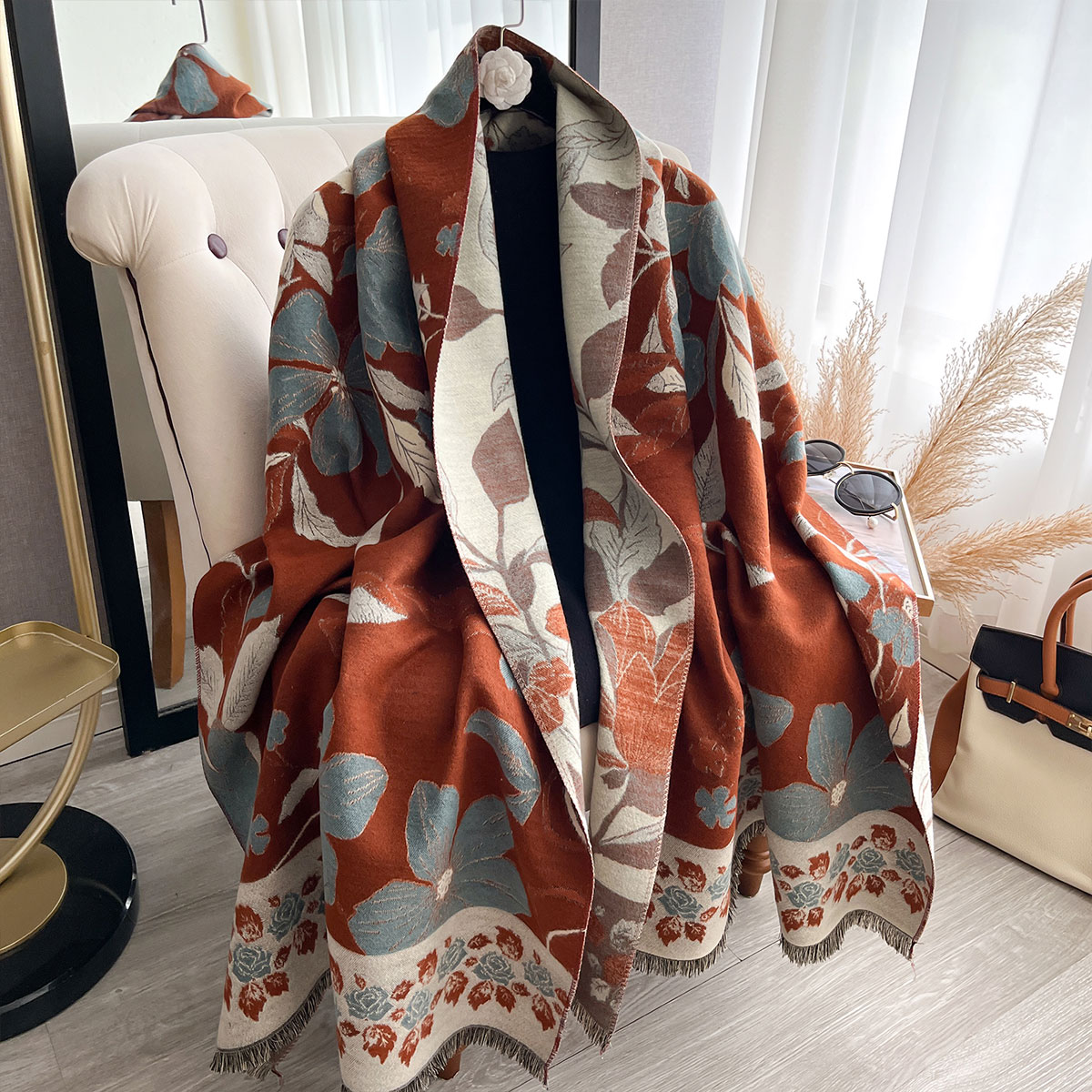 Cashmere Pashmina Wrap - المرأة رشاقته الفاخرة الشتاء بيزلي الوجهين
