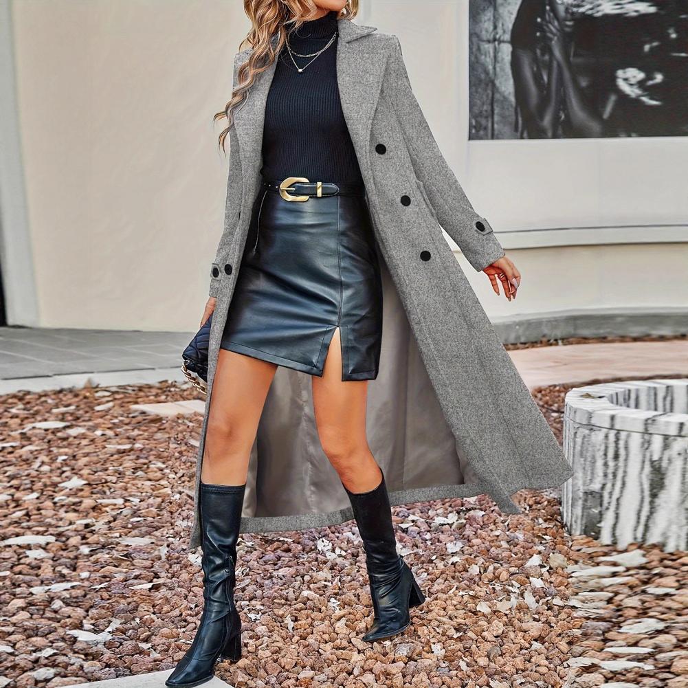 Wool Coat Peacoat - معطف خريفي نسائي طويل من الصوف،