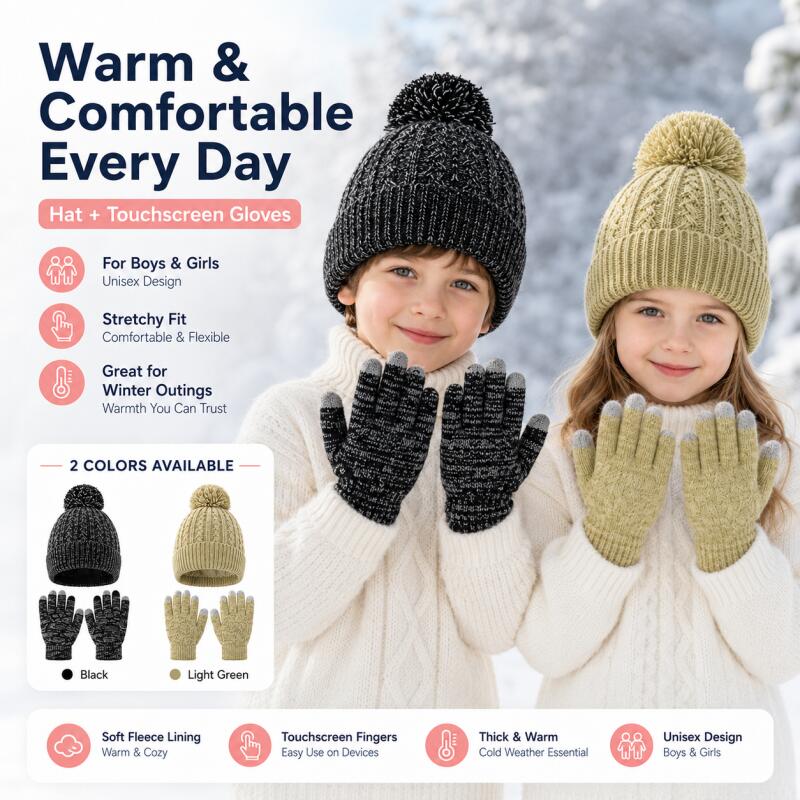 طقم قبعة شتوية محبوكة للأطفال  - مراجعة Touch Screen Gloves وسعره