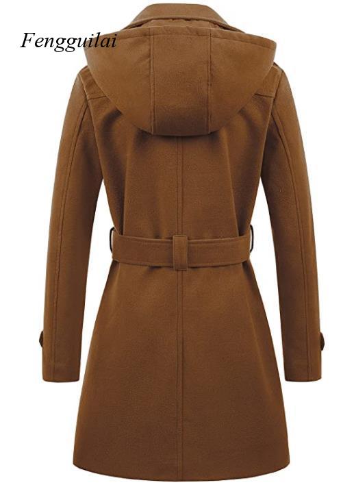 معطف نسائي أسود بقلنسوة وحزام، - مراجعة Wool Coat Peacoat وسعره